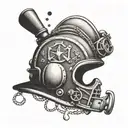 A tattoo showcasing a firefighter helmet with elements of rugby, football, and basketball incorporated into the design tattoo design idea