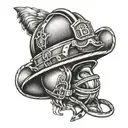 A tattoo showcasing a firefighter helmet with elements of rugby, football, and basketball incorporated into the design tattoo design idea