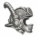 A tattoo showcasing a firefighter helmet with elements of rugby, football, and basketball incorporated into the design tattoo design idea