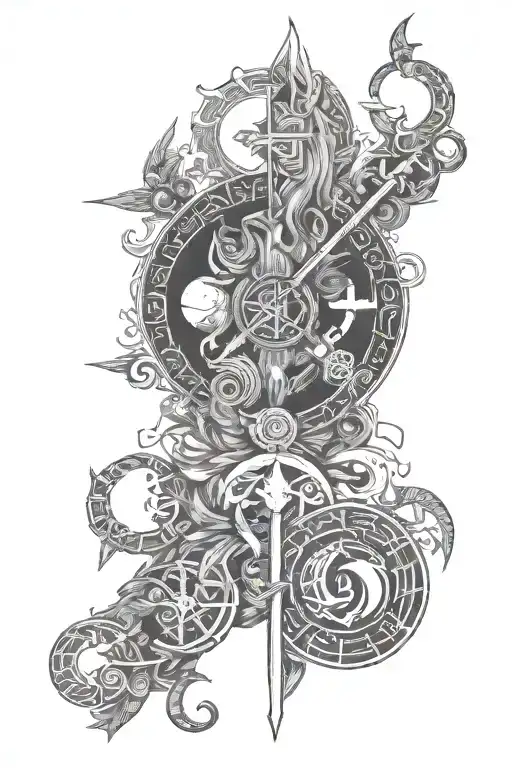 ancient Slavic gods and runes tattoo design idea