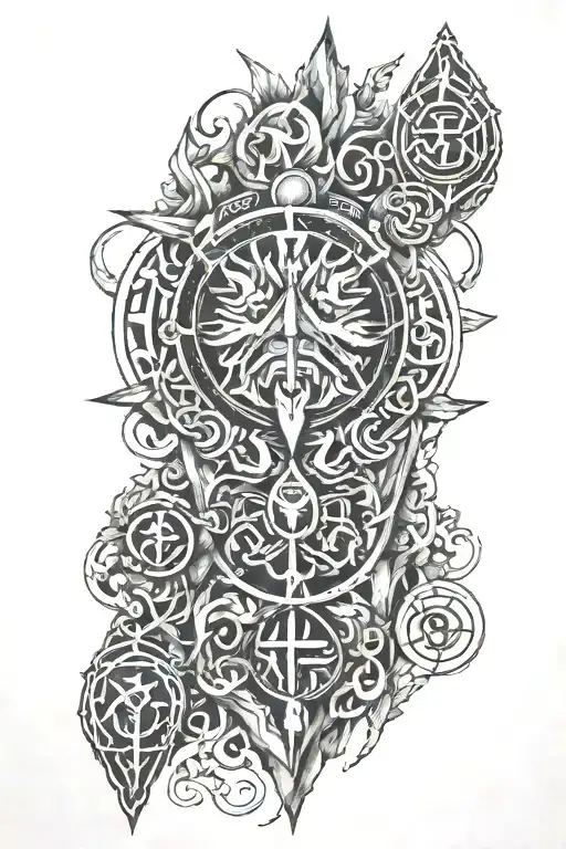 ancient Slavic gods and runes tattoo design idea