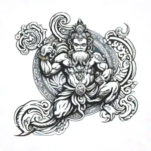 water sign with hanuman god & travel  tattoo design idea