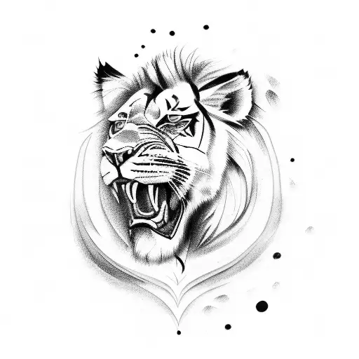 A fierce rugby player with lion, tiger, and wolf tattoos in dotwork style tattoo design idea