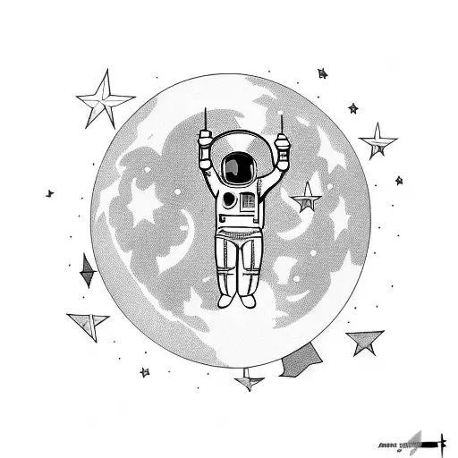 astronaut with flag of success on the moon tattoo design idea