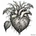 a broken heart growing roots tattoo design idea