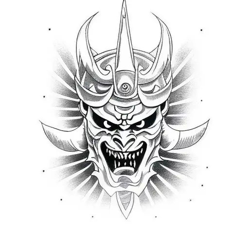 devil mask with katana tattoo design idea