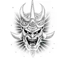 devil mask with katana tattoo design idea