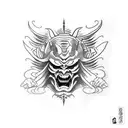 devil mask with katana tattoo design idea