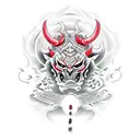 devil mask with katana tattoo design idea