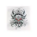 devil mask with katana tattoo design idea