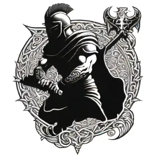 warrior holding 16 01 2004 written tattoo design idea