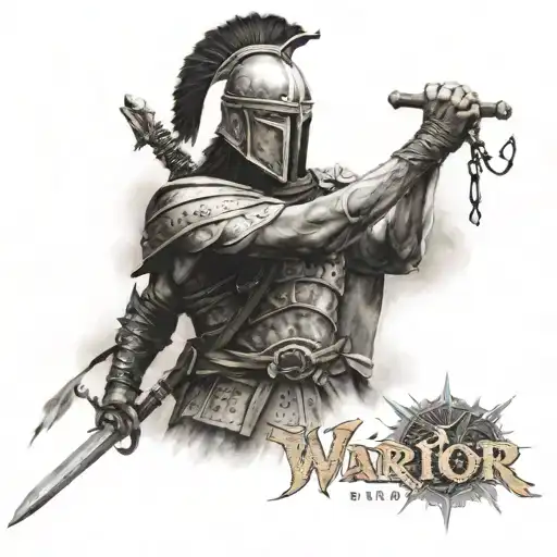warrior holding 16 01 2004 written tattoo design idea