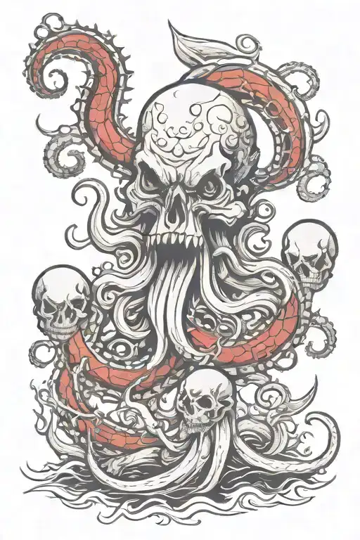 Kraken whit skulls tattoo design idea
