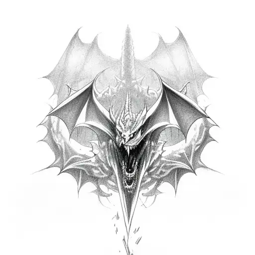 evil dragon bat throat tatto tattoo design idea