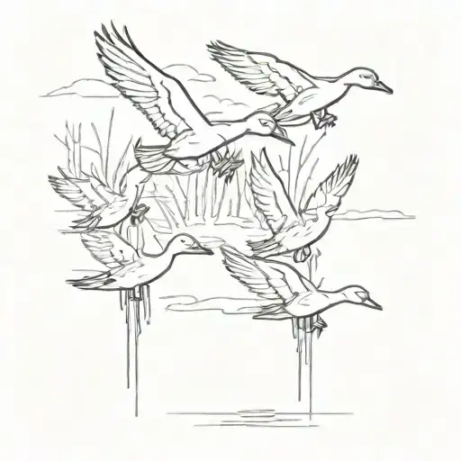 ducks flying through swamp tattoo design idea