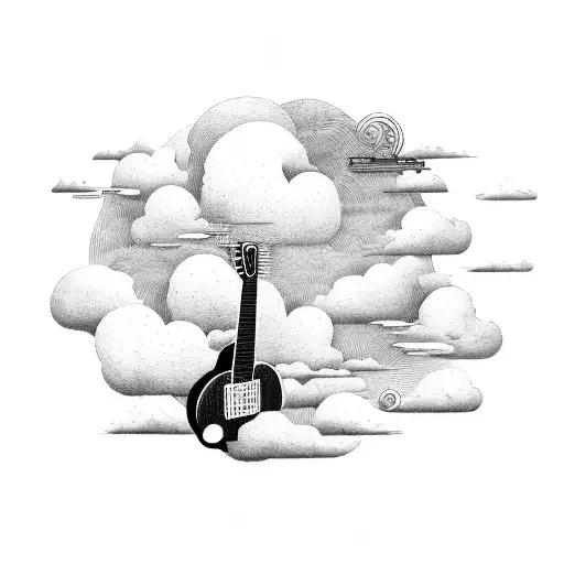guitars in clouds tattoo design idea
