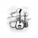 guitars in clouds tattoo design idea