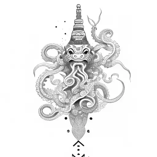 Japan totem with lines or tentacles tattoo design idea