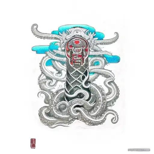 totem shaman tentacle tattoo design idea