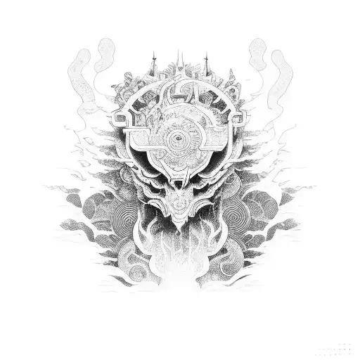 totem mythic japan wave tattoo design idea