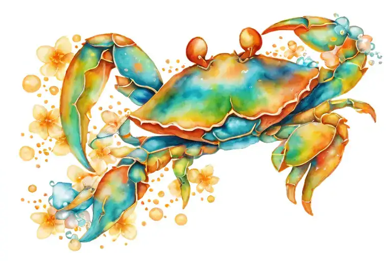 crab with water bubbles starfish and plumeria flowers  tattoo design idea