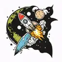 A rocket on the background of the Earth tattoo design idea