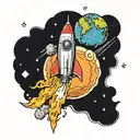A rocket on the background of the Earth tattoo design idea