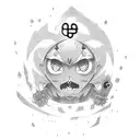 A movie clapperboard with anime-inspired symbols and characters tattoo design idea