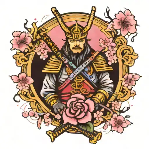 freemason, samurai and cherry blossom tattoo design idea