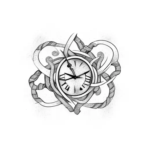 Two intertwined clocks at 11:11, each representing you and your girlfriend tattoo design idea