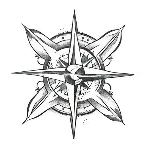  compass with rope at top and bottom, pirate ship at top of rope, anchor at bottom, two kissing doves, bahamas island tattoo design idea