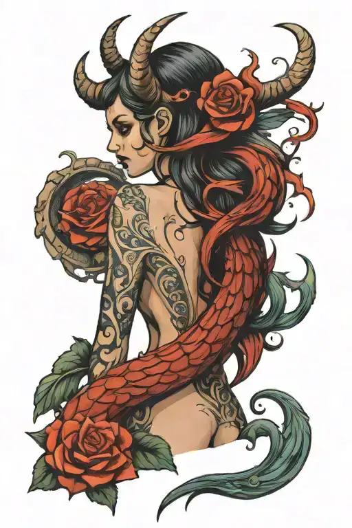hera siren succubus back view tattoo design idea