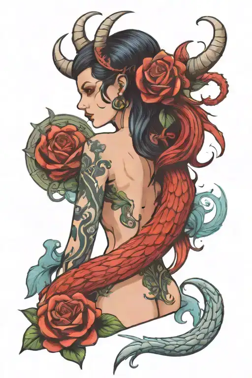 hera siren succubus with tail wrapped tattoo design idea