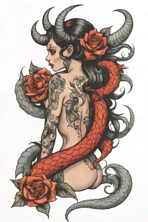  siren succubus with tail  tattoo design idea