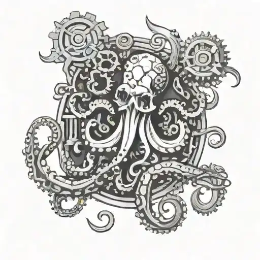 gear, octopus, forge, weld, grill, harp, sea tattoo design idea