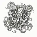 gear, octopus, forge, weld, grill, harp, sea tattoo design idea