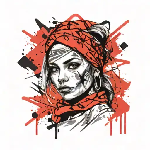 girl with bandana on face sketch style design tattoo design idea