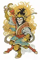 sun wukong monkey king with oiran wearing fox mask tattoo design idea