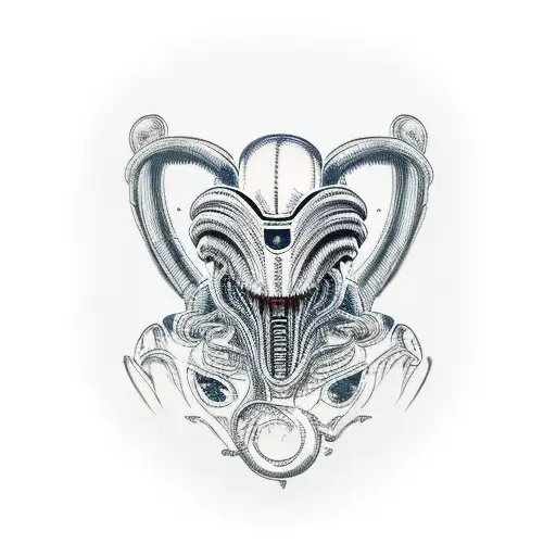 xenomorph with shiba-inu head tattoo design idea