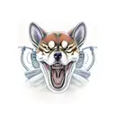 xenomorph with shiba-inu head tattoo design idea