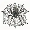 An intricate dotwork spider weaving a geometric web tattoo design idea