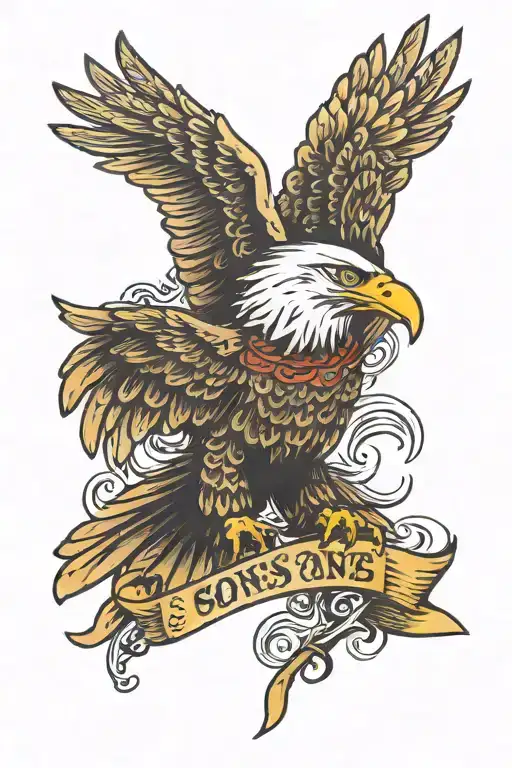 sons name and eagle flying tattoo design idea