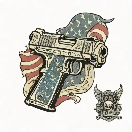 Tattered flag and colt 1911  tattoo design idea