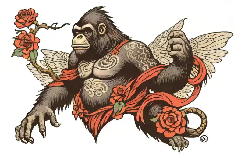 gorilla fairy love tattoo design idea
