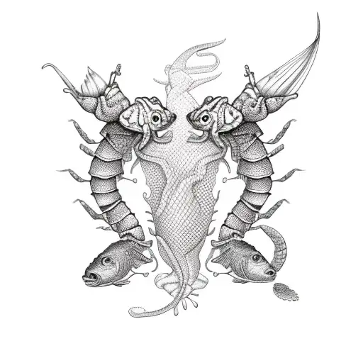 Scorpio with scales and fish tattoo design idea