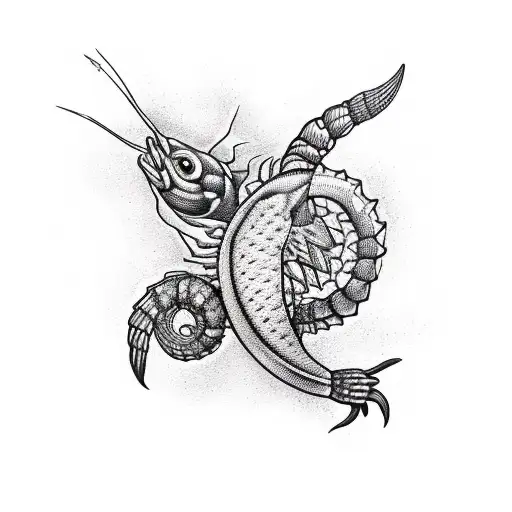 Scorpio with balance and fish tattoo design idea
