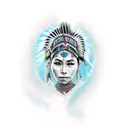 create an image of a 1/2 sleeve tattoo of a Beautiful and young navajo female with headdress from, include ocean waves w tattoo design idea