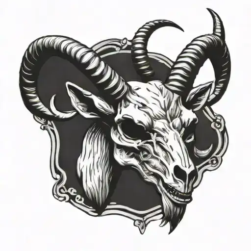 goat head skull with horns  tattoo design idea