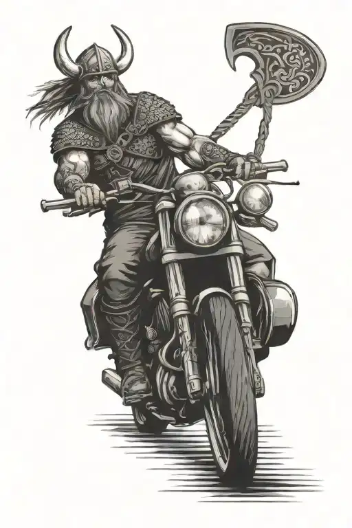 Viking warrior riding a motorcycle design tattoo design idea