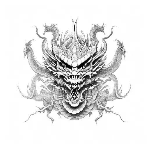Japanese dragon with death mask tattoo design idea